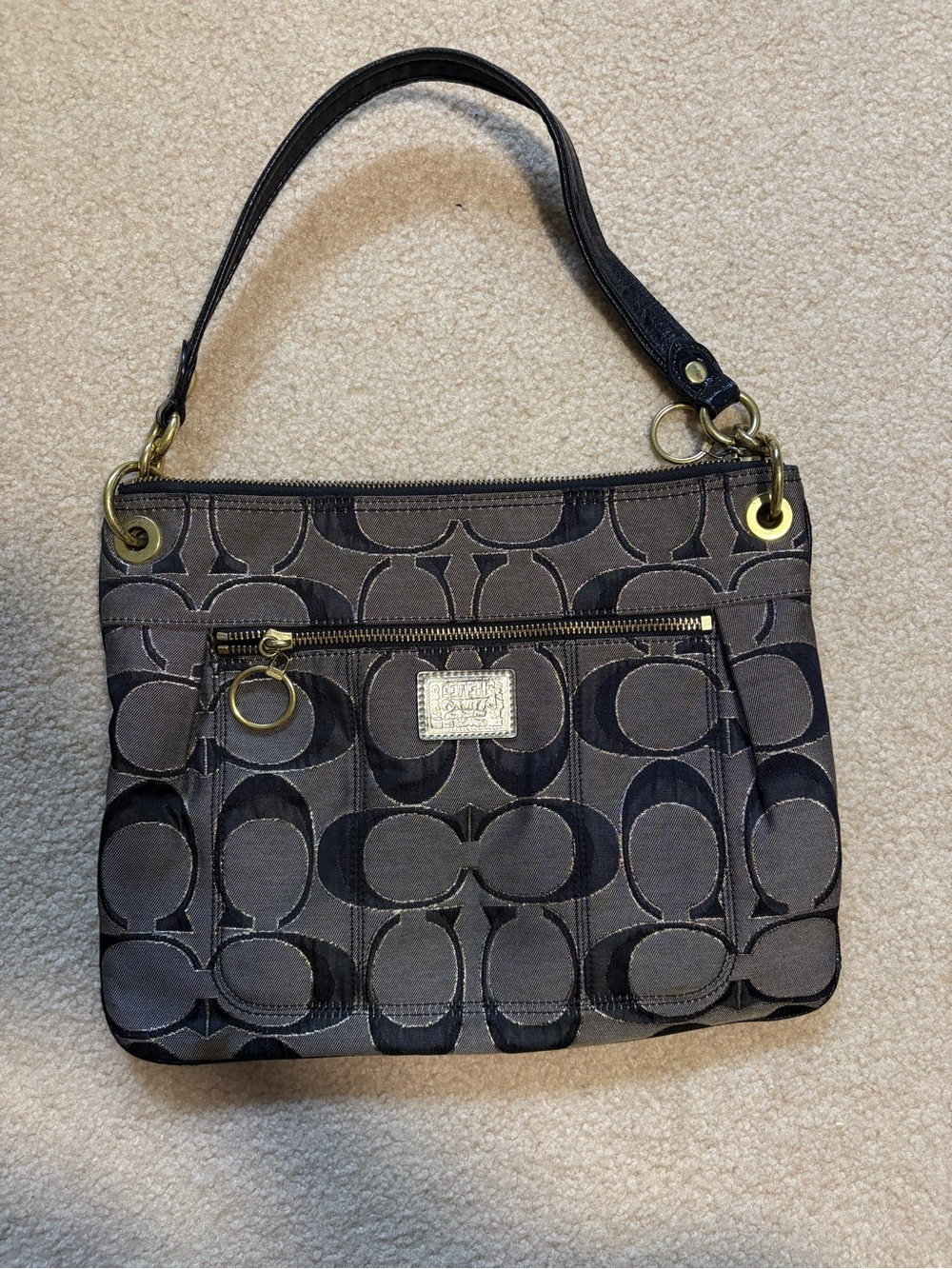 Coach poppy monogram black and gray with gold accents